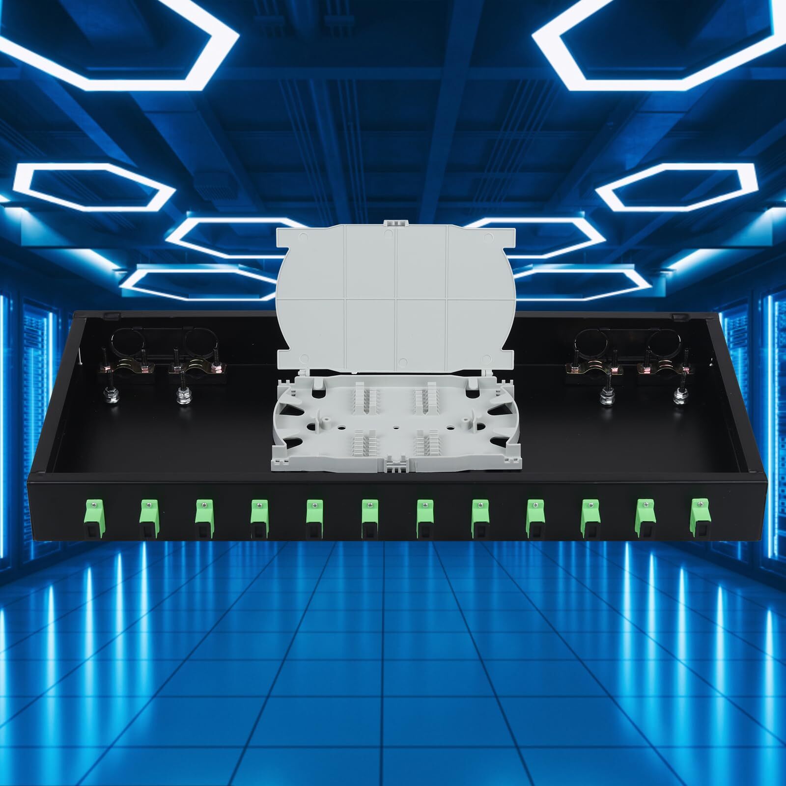 SC-APC 12 Simplex 12 Port Rack Mount Enclosure Box with Splice Tray Singlemod…