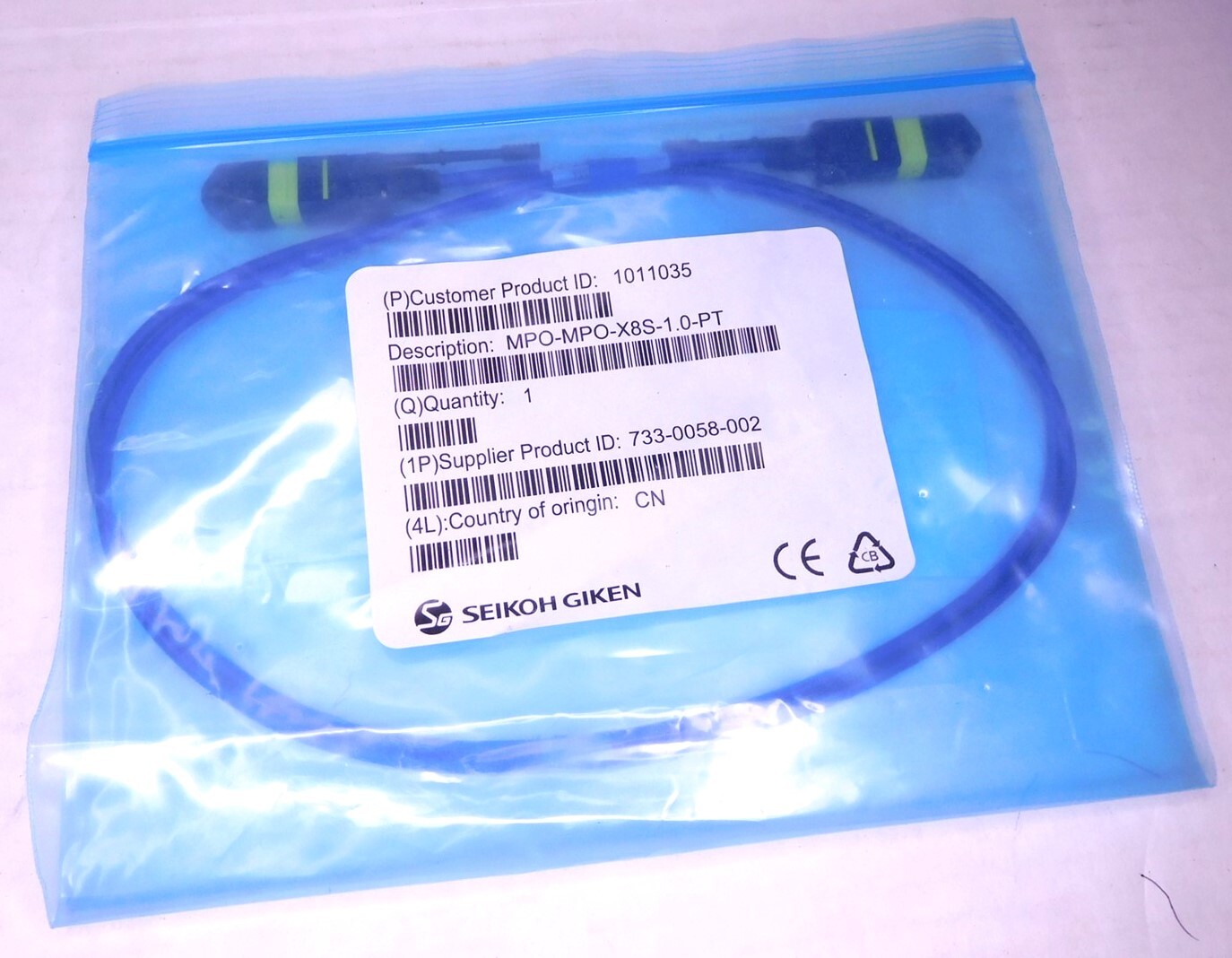 SEIKOH GIKEN 1011035 MPO-MPO-X8S-1.0-PT Fiber Optic Cable (010625)