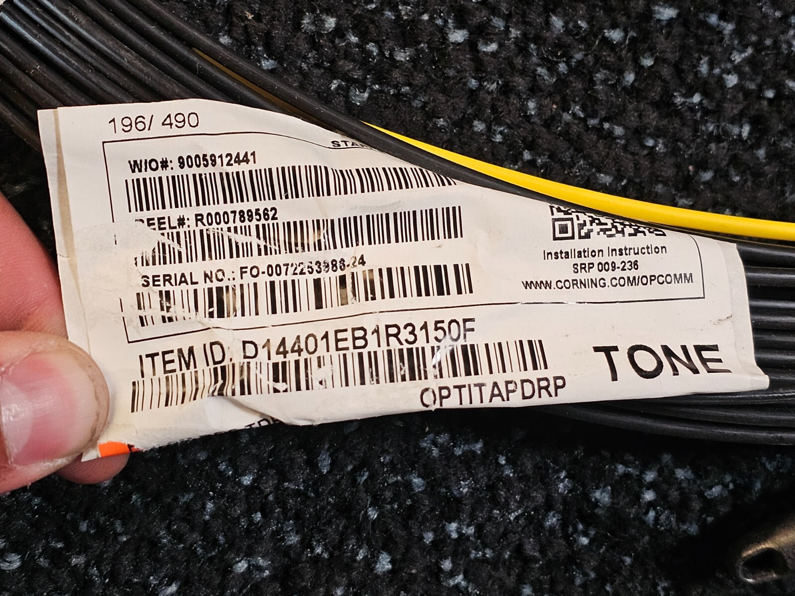 Corning D14401EB1R3150F 150-feet Flat Fiber Optic Drop Cable, Black Tone