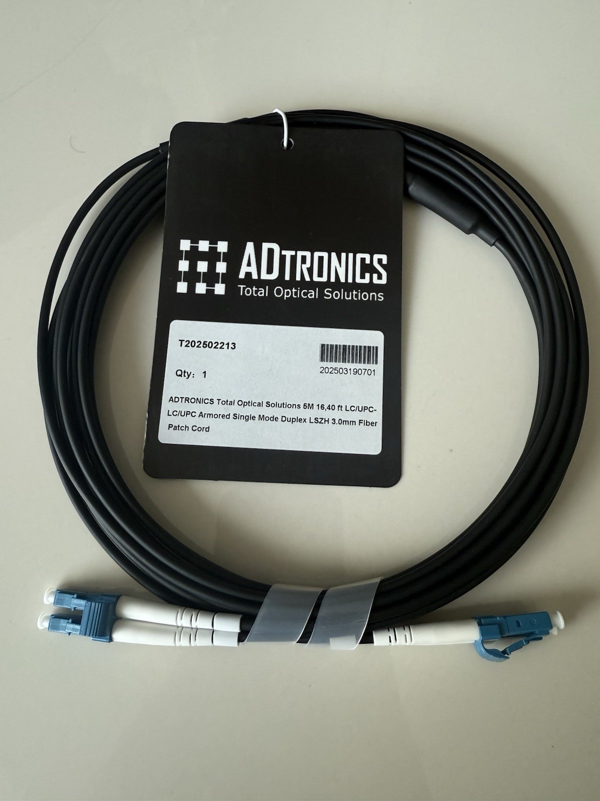 Armored Outdoor Fiber Cable LC LC 5M Singlemode 9/125 Duplex Network Patch Cord