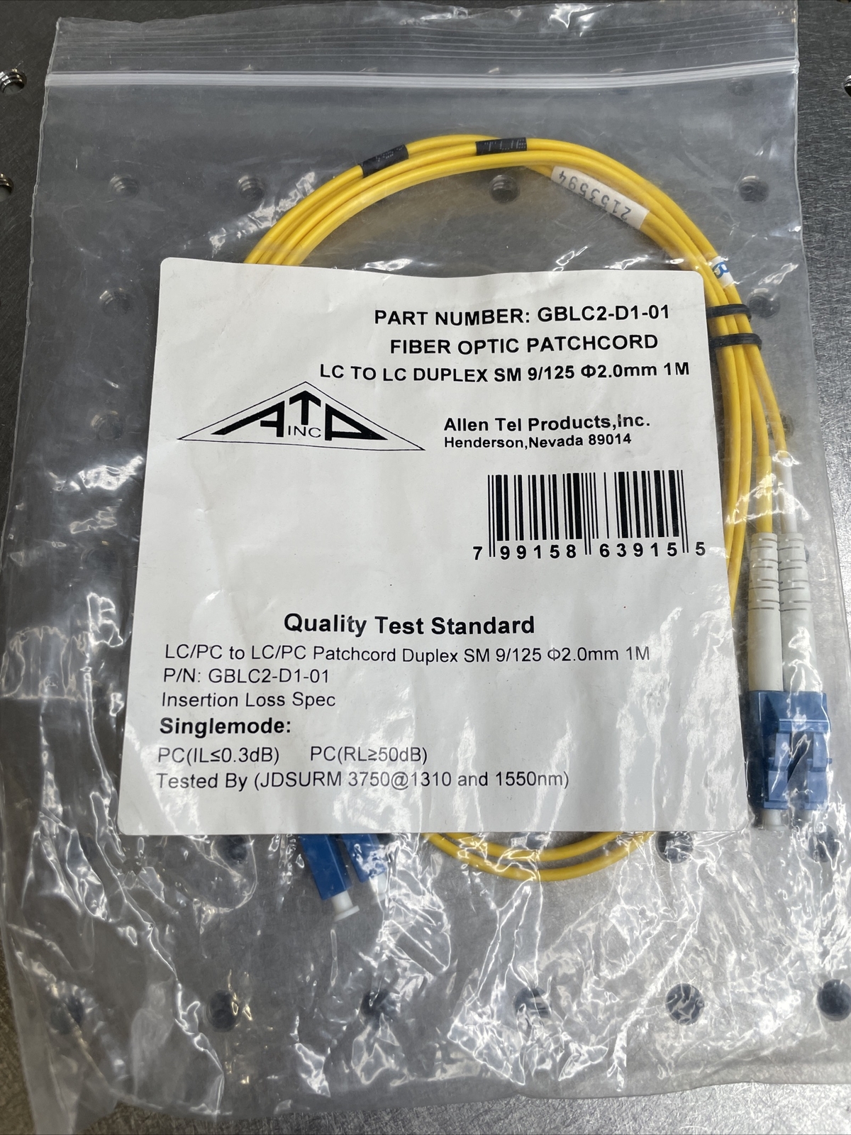 Allen Tel GBLC2-D1-01 Singlemode Duplex LC to LC Fiber Optic Patch Cord, 1 M