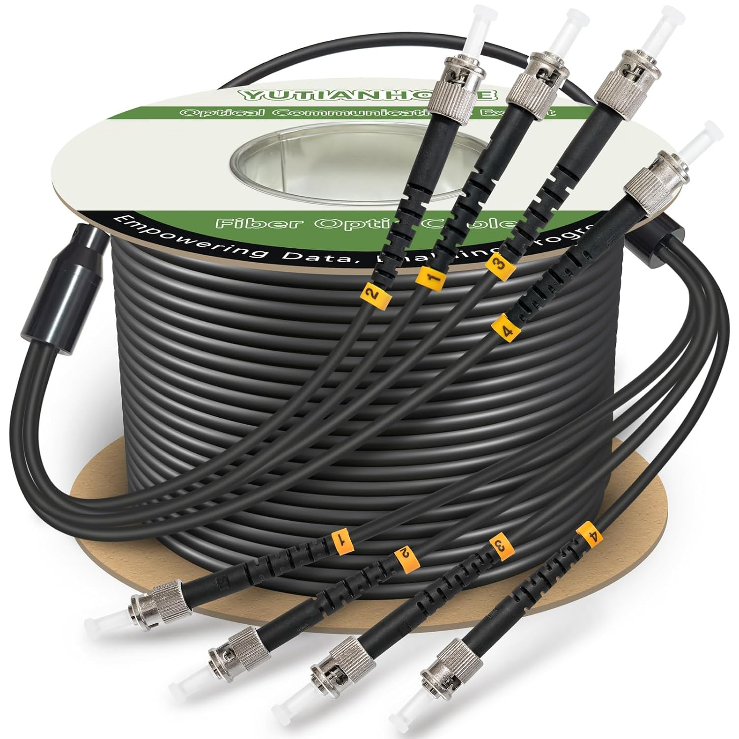 165Ft Outdoor Armored Fiber Optic Cable, 4 Core ST to ST, Direct Burial