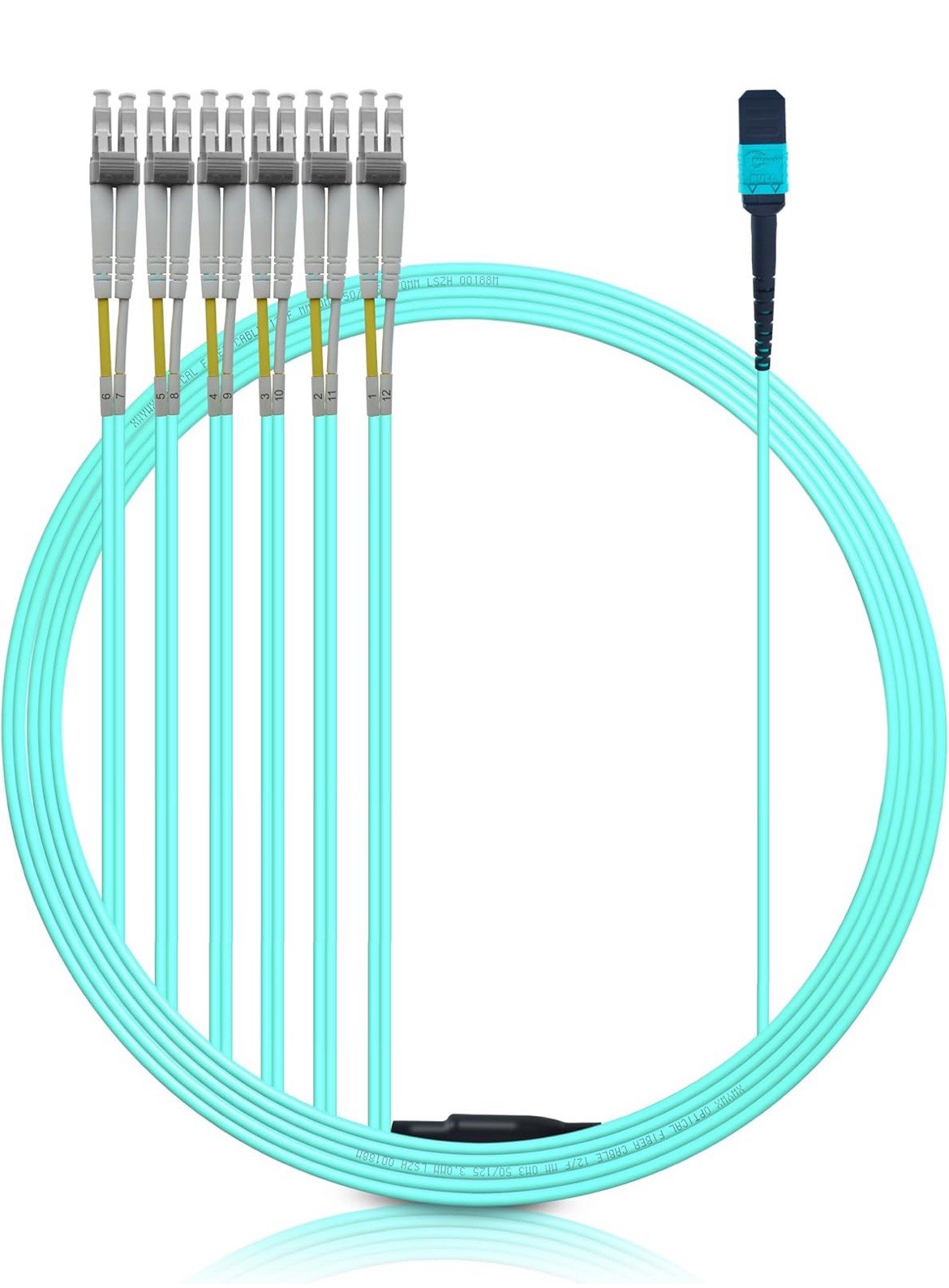 25M/82ft MPO Female to 6 LC Duplex 12 core OM3 Branch Fiber Optic Patch Cable