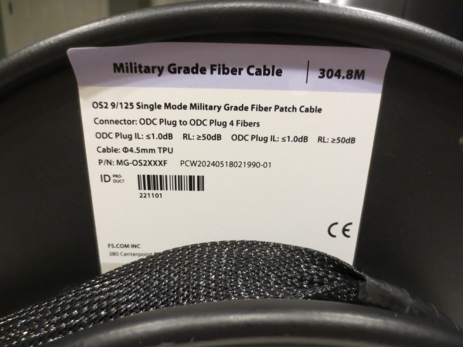 Military Grade Fiber Cable Reel – 1000ft 9/125 Single Mode 4 Fibers ODC Plug New