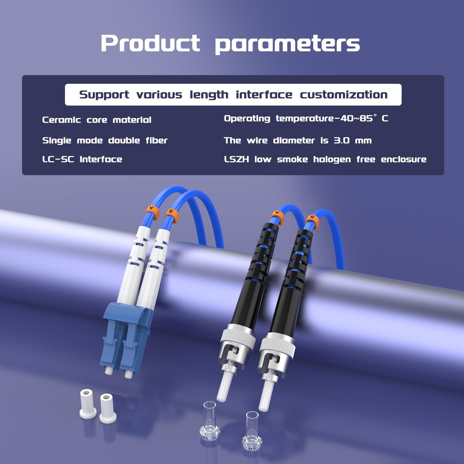 1 Meter LC To ST Armored Single Mode Duplex Fiber Optic Cable Patch Cord Blue