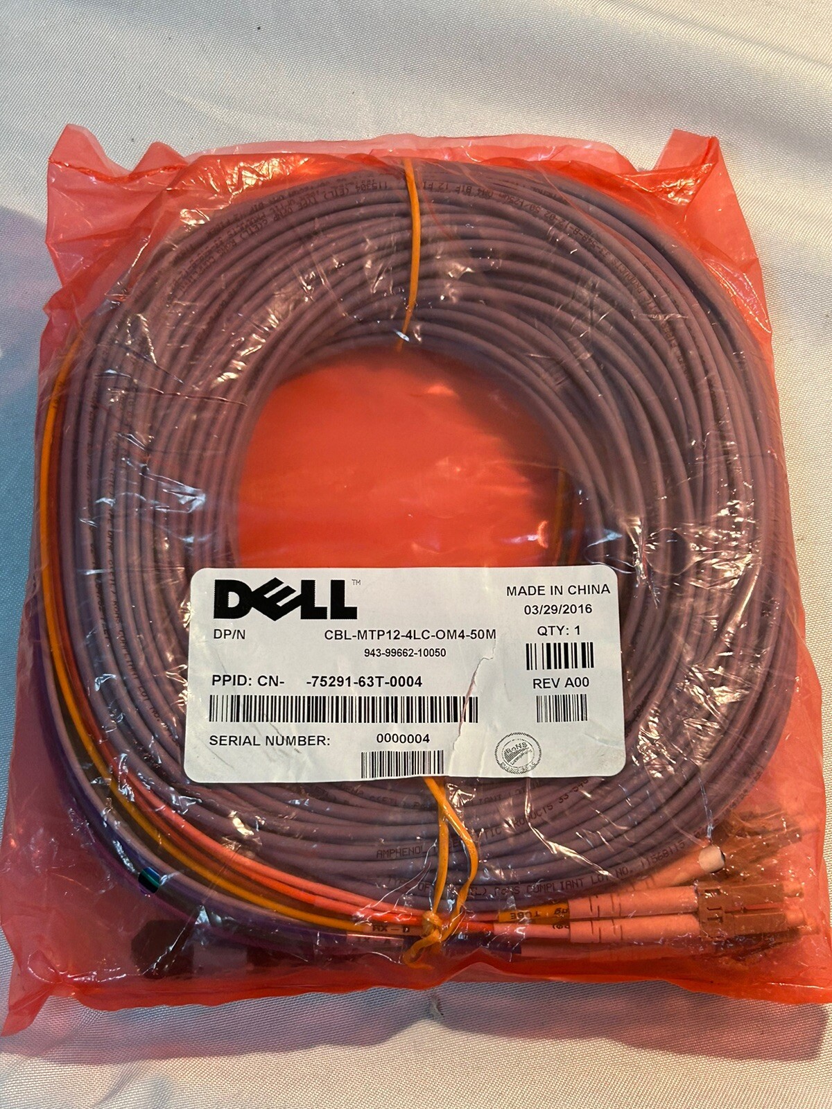 Dell CBL-MTP12-4LC-OM4-50M MTP12 To 4x LC OM4 50M Breakout Cable