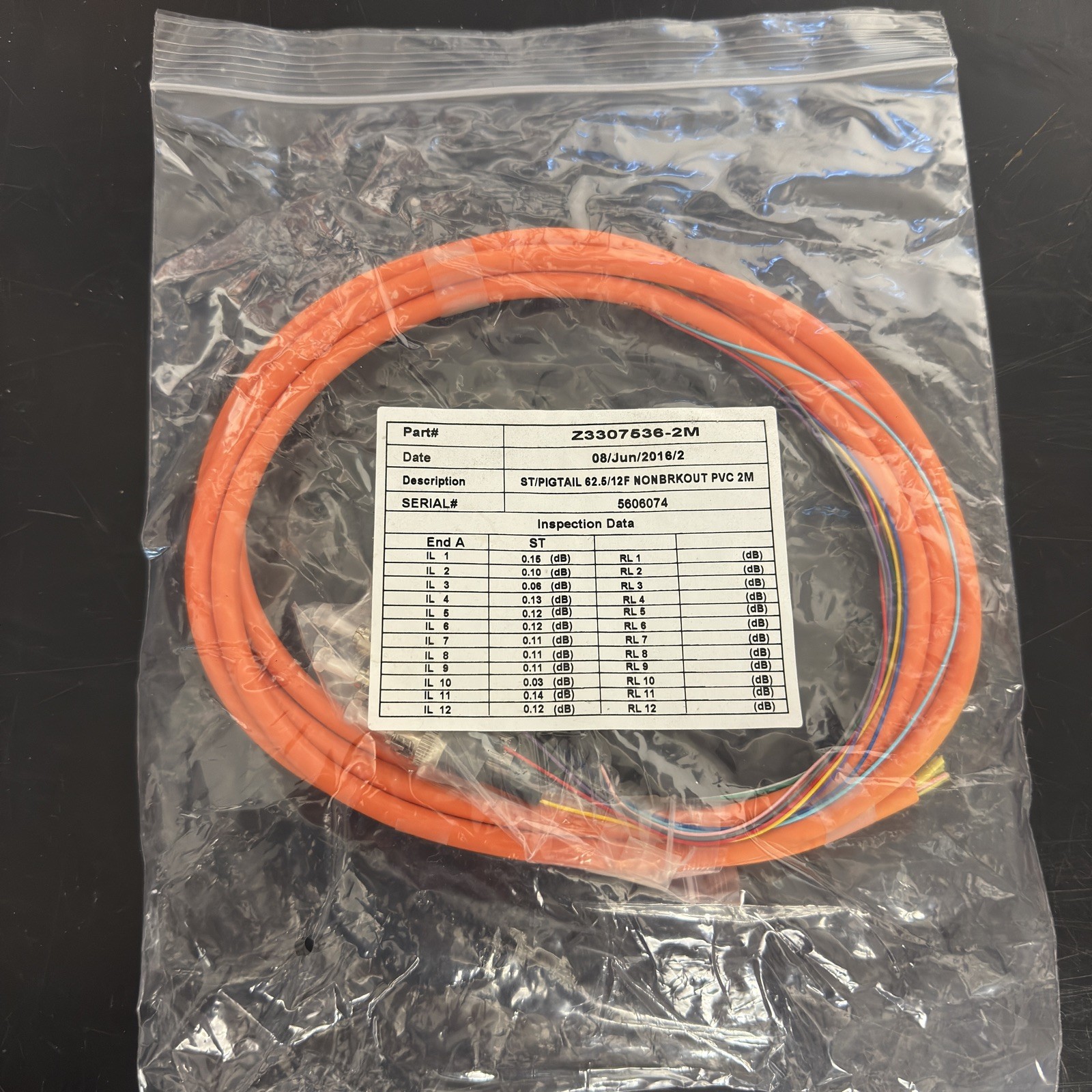 ST FIBER PIGTAIL PVC- 12Ct. MultiMode, 2Meter, JACKETED, ORANGE, 900um