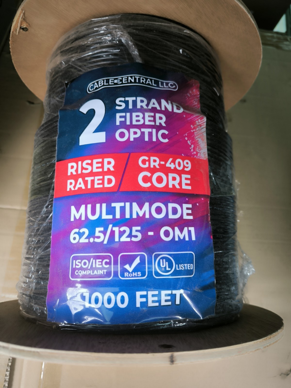 Cable Central LLC 2 Fiber Indoor 1000 feet Fiber Optic Cable, 62.5/125-OM1 Black
