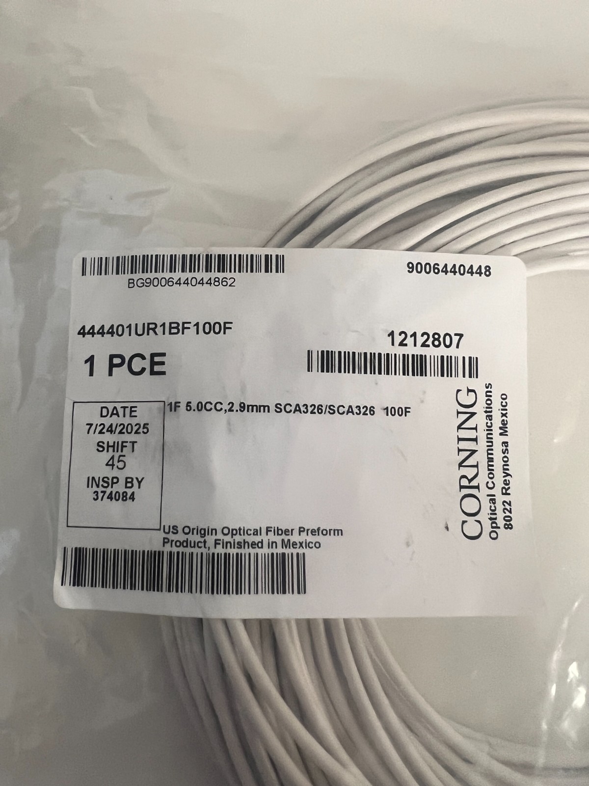 Corning Optical Jumpers Cable Simplex 100′ L 444401UR1BF100F 9006440448