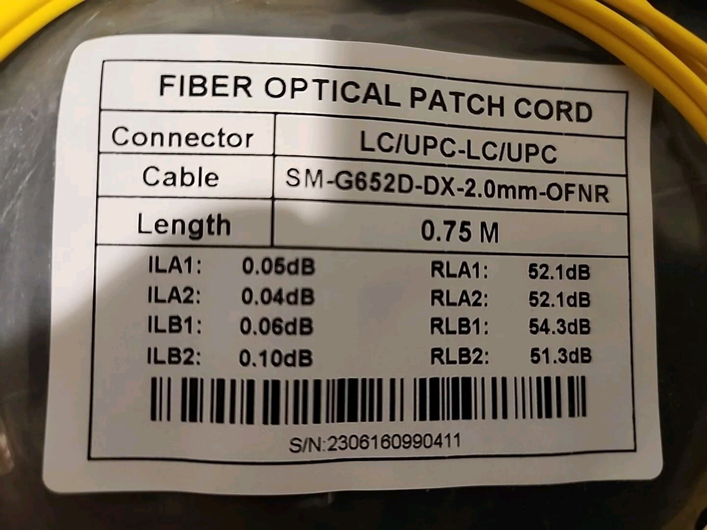 LC/UPC to LC/UPC-SM-G652D-DX-2.0mm-OFNR 0.75M Optical Fiber Duplex Patch Cable