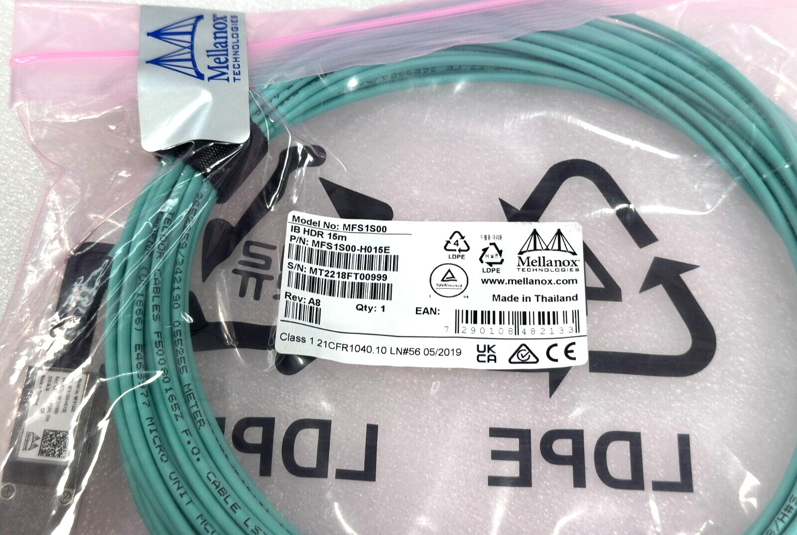 NEW SEALED Mellanox 15M InfiniBand HDR QSFP56 Optical Cable MFS1S00-H015E
