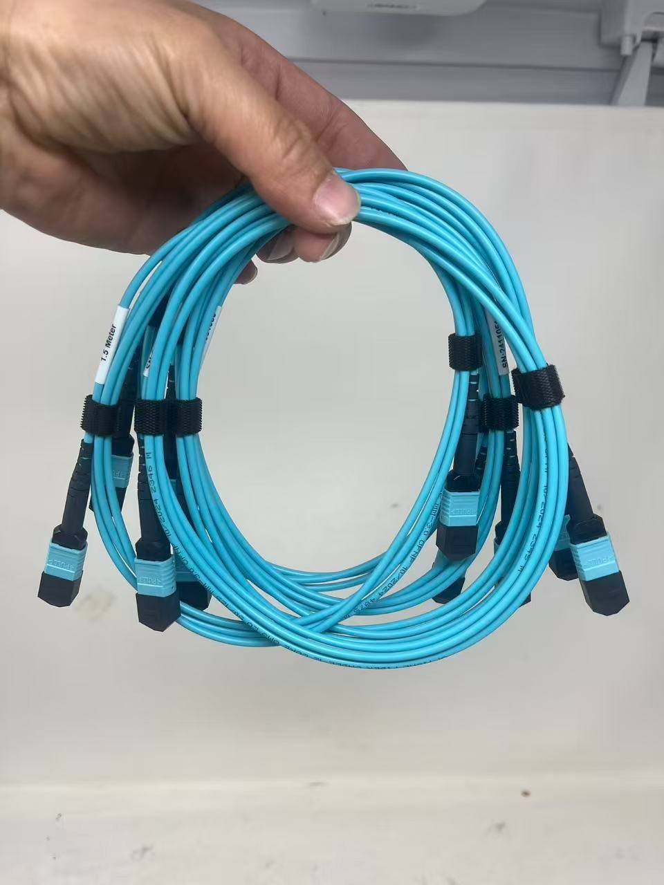 Lot of 5,12F MPO OM3 MPO Fiber Optic Cables Type B 1.75M Aqua female to female