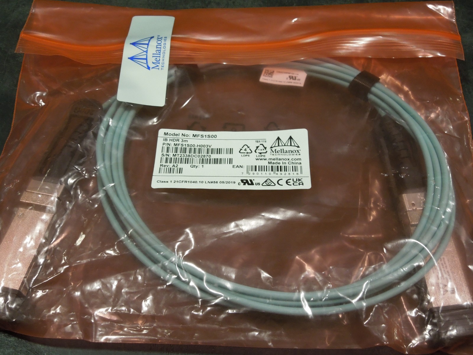 Mellanox® MFS1S00-H003V Compatible TAA 200GBase-AOC QSFP56 DSP Active Optical