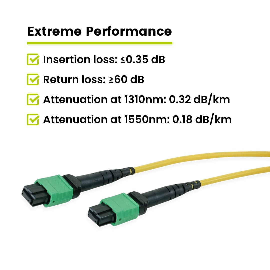 MTP/MPO Elite APC OS2 1M Fiber Cable, 12F Female-Female, Plenum Rated