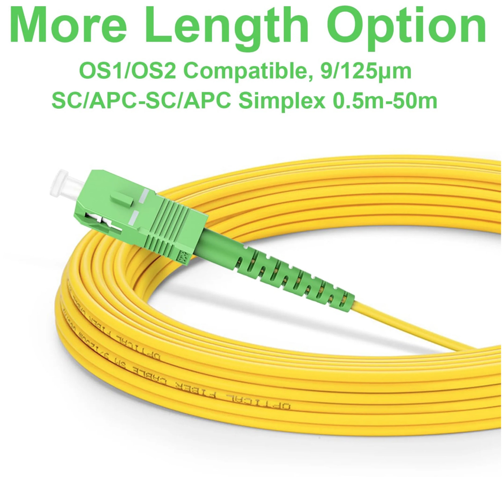 1M-20M SC APC to SC APC Simplex OS2 9/125 LSZH Single Mode Fiber Patch Cord FTTH