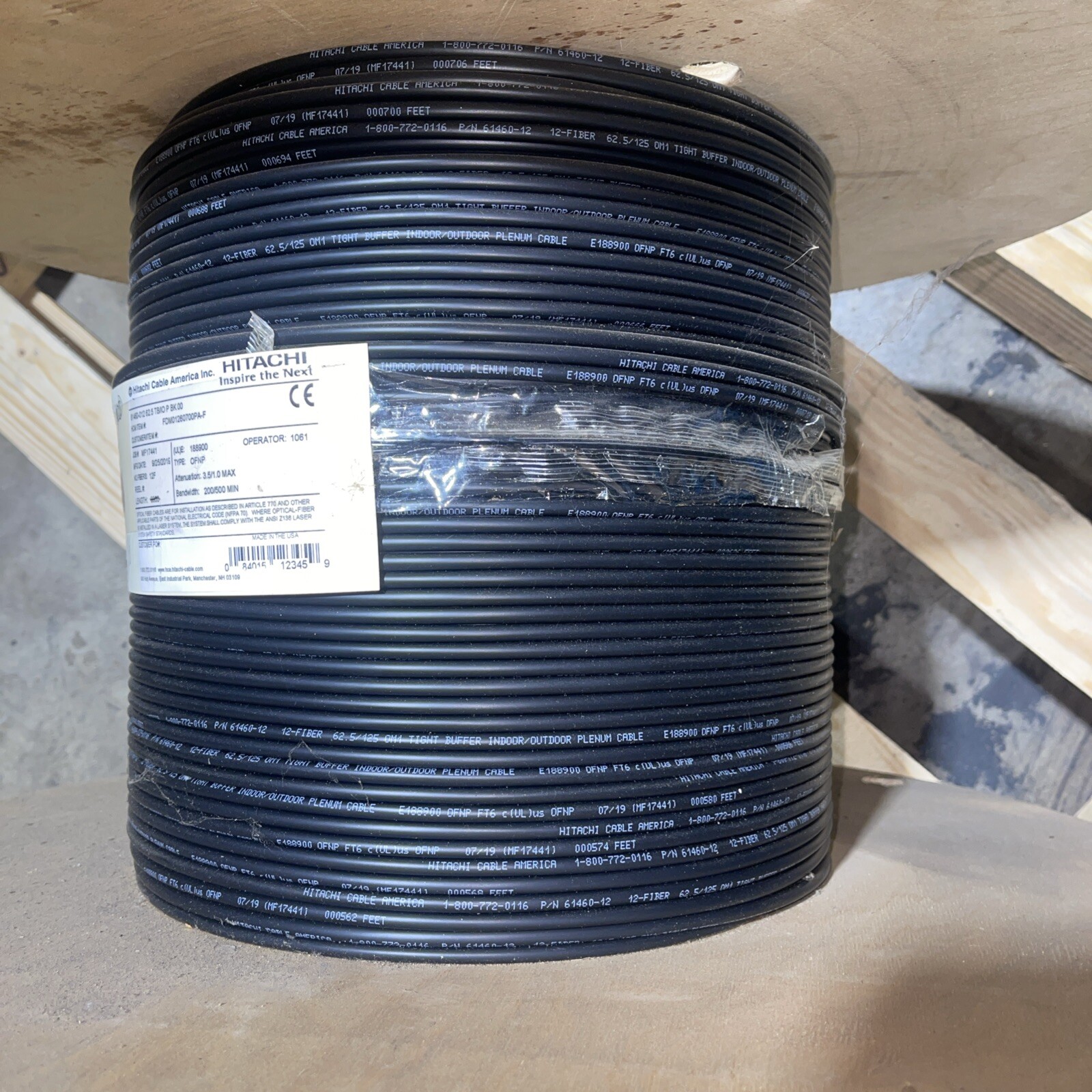 Hitachi 12 Strand Multimode Fiber Optic Cable, 61460-12, Per Ft