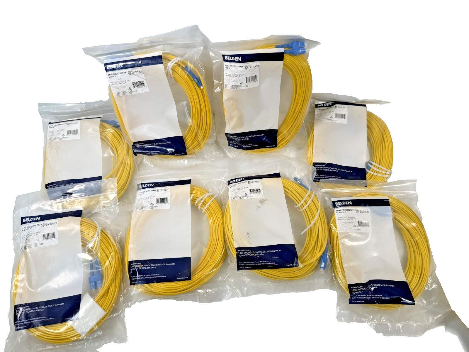 (QTY 8) Belden FPSLDSD020MP3XY Fiber Patch Cord OS2 LC-SC Duplex 20m 66ft Plenum