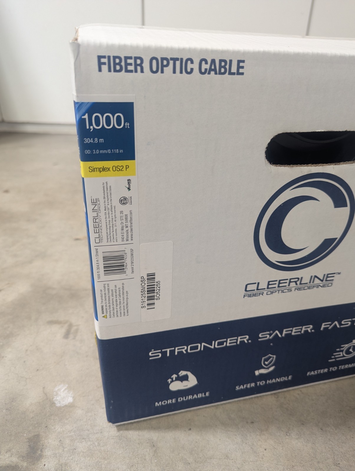 Cleerline Single Mode Fiber, 1000′, New In Box