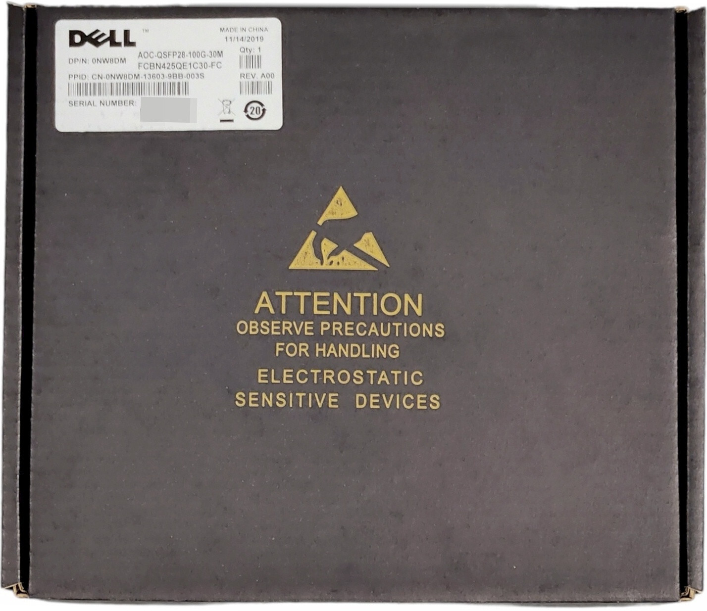 Dell 100GbE QSFP28 10M Active Optical Cable NW8DM 470-ABPJ AOC-QSFP28-100G-30M