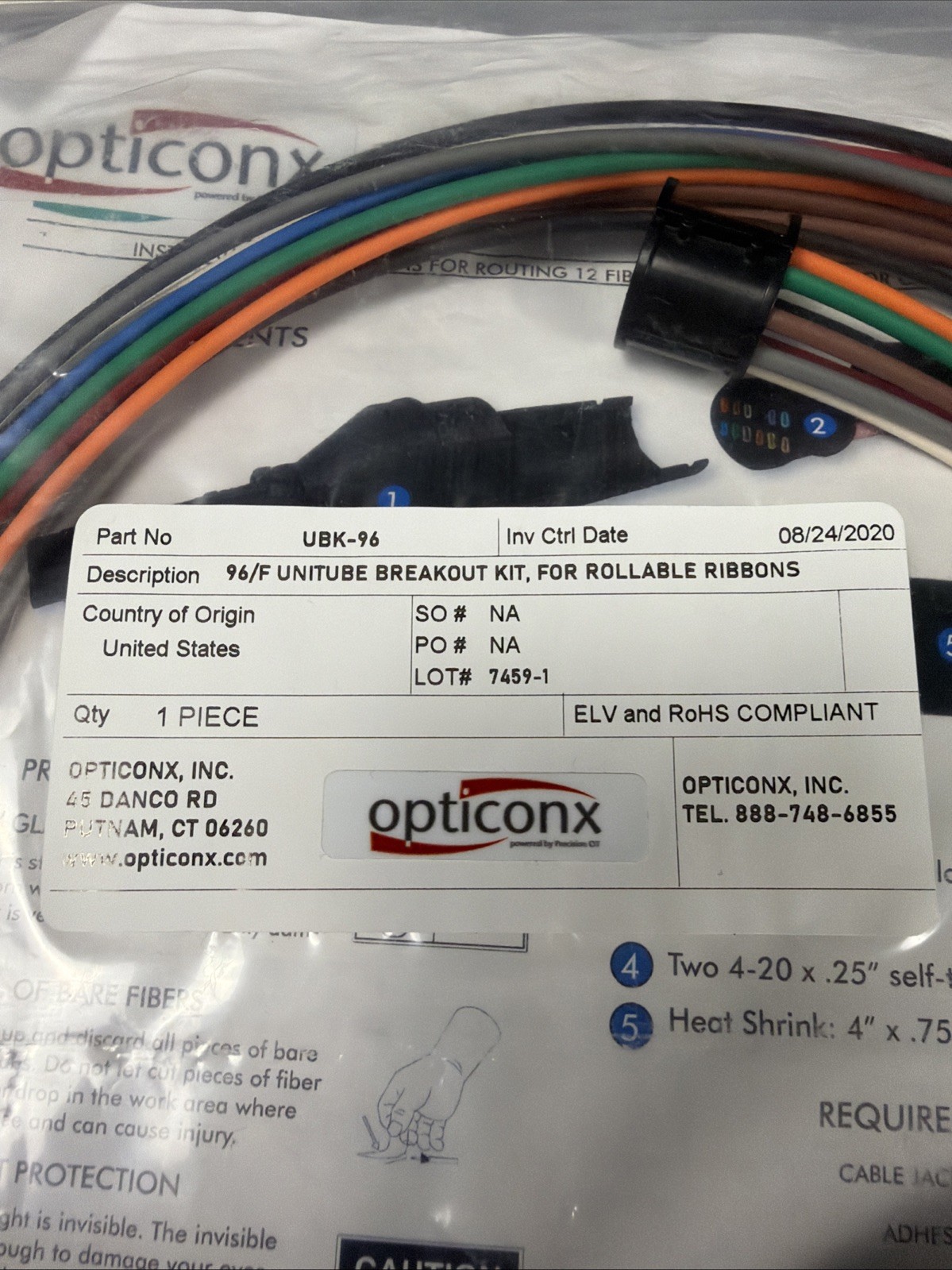 Opticonx Fiber Optic Installation Lot – UBK-96 Breakout Kit Splitters Tubbing Ca