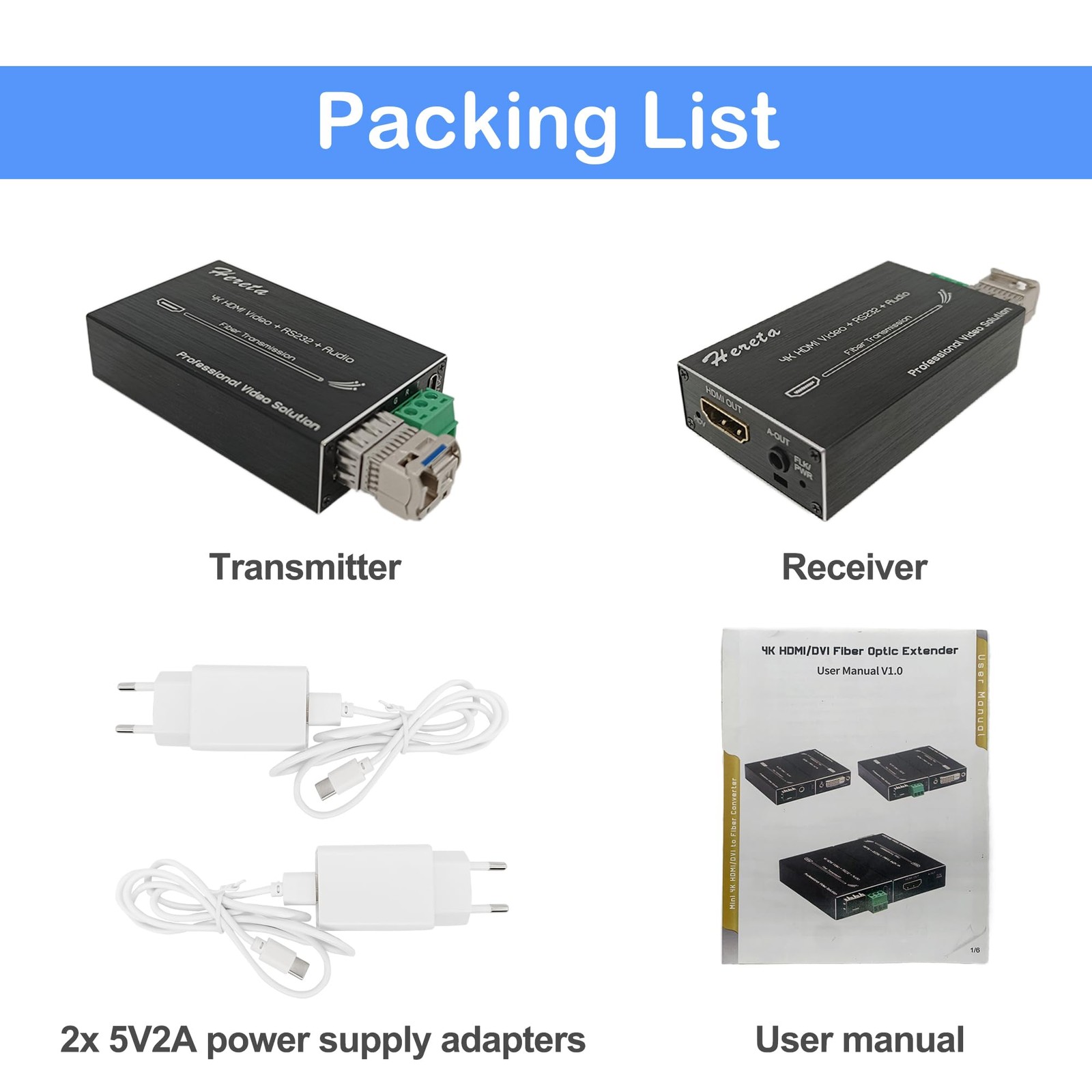 Hereta 4K HDMI Optical Video Extender 10.2Gbps Mini HD Fiber Mini, Black