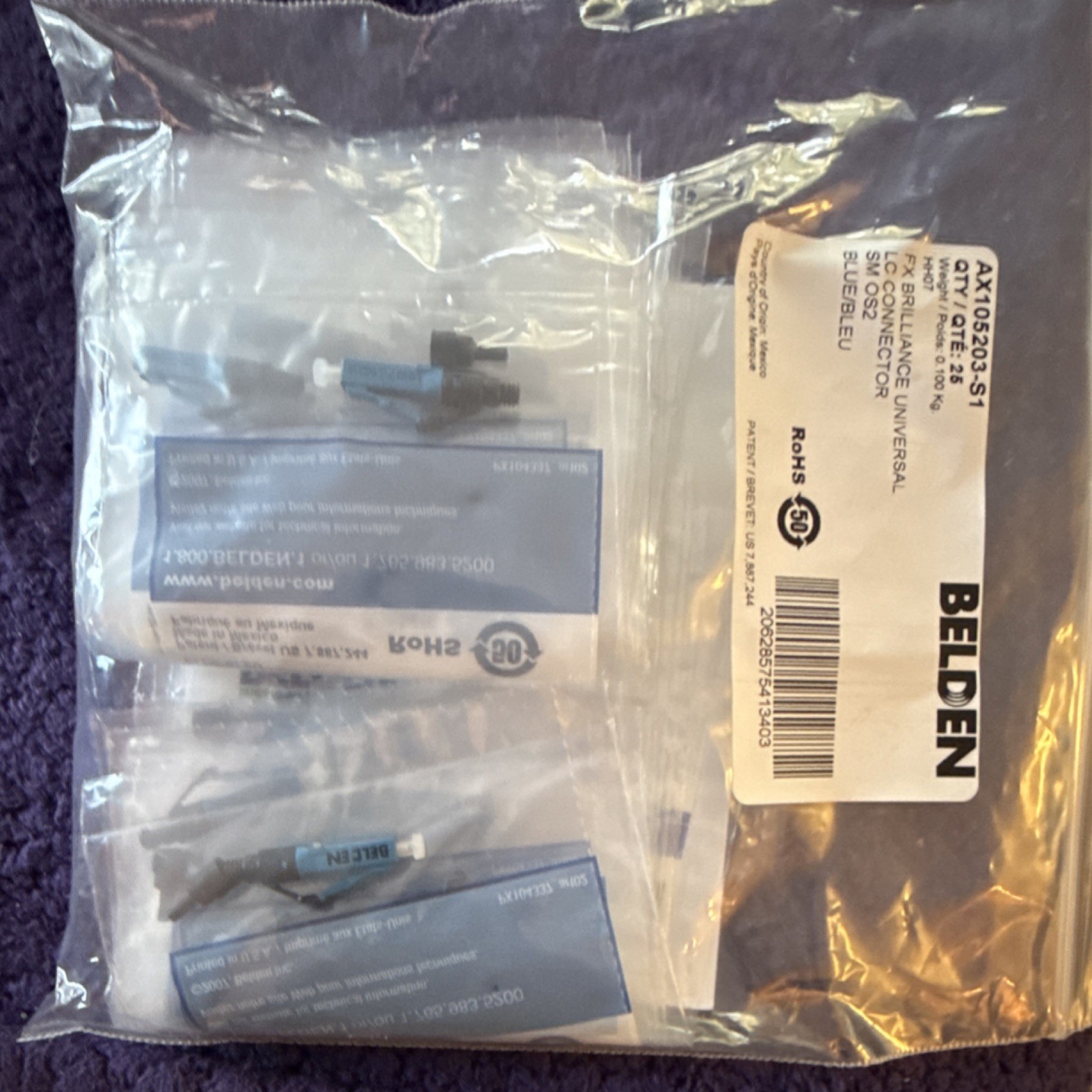 Belden AX105203-S1 LC Connector SM OS2 Blue/Blue – Bag of 25
