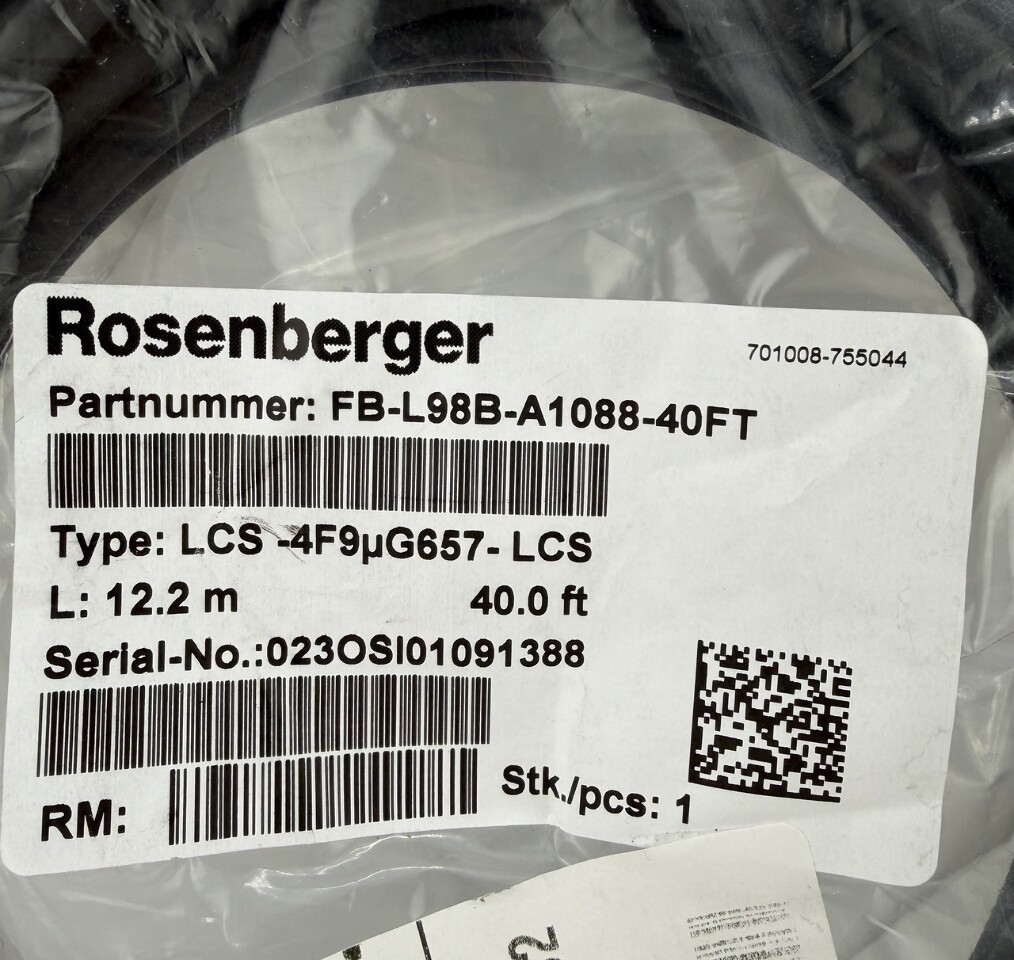 ROSENBERGER FB-L98B-A1088-40FT 12.2M FIBER JUMPER CABLE LCS-4F9UG657