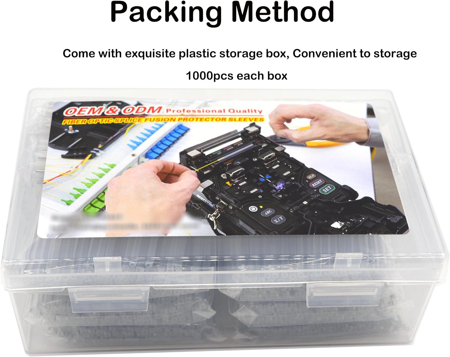 1000Pcs Clear Fiber Optic Fusion Splice Protection Sleeves with Storage Box
