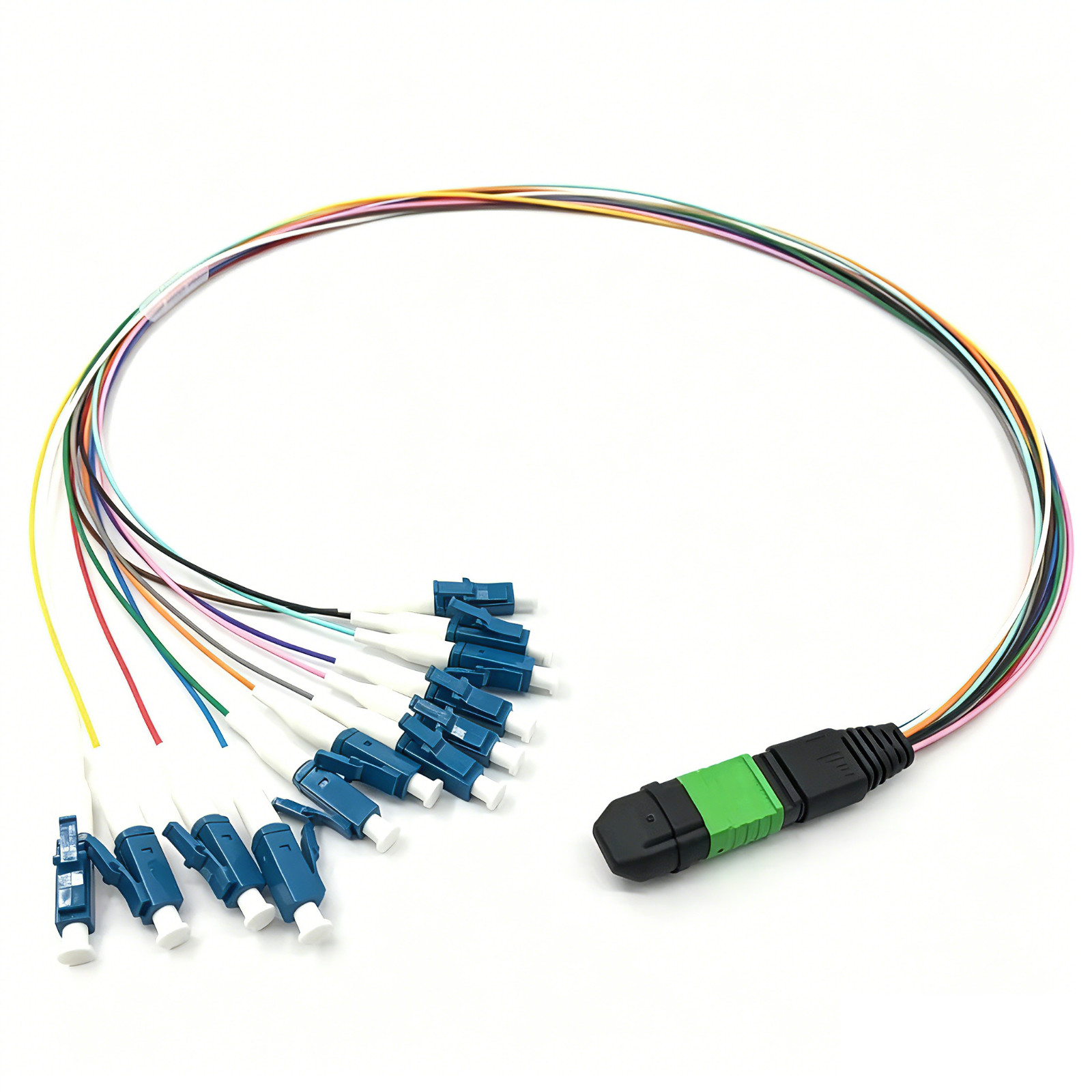 MPO APC Female-12C LC UPC 0.9mm SM Breakout Fiber Optic Pigtails Fanout Type B