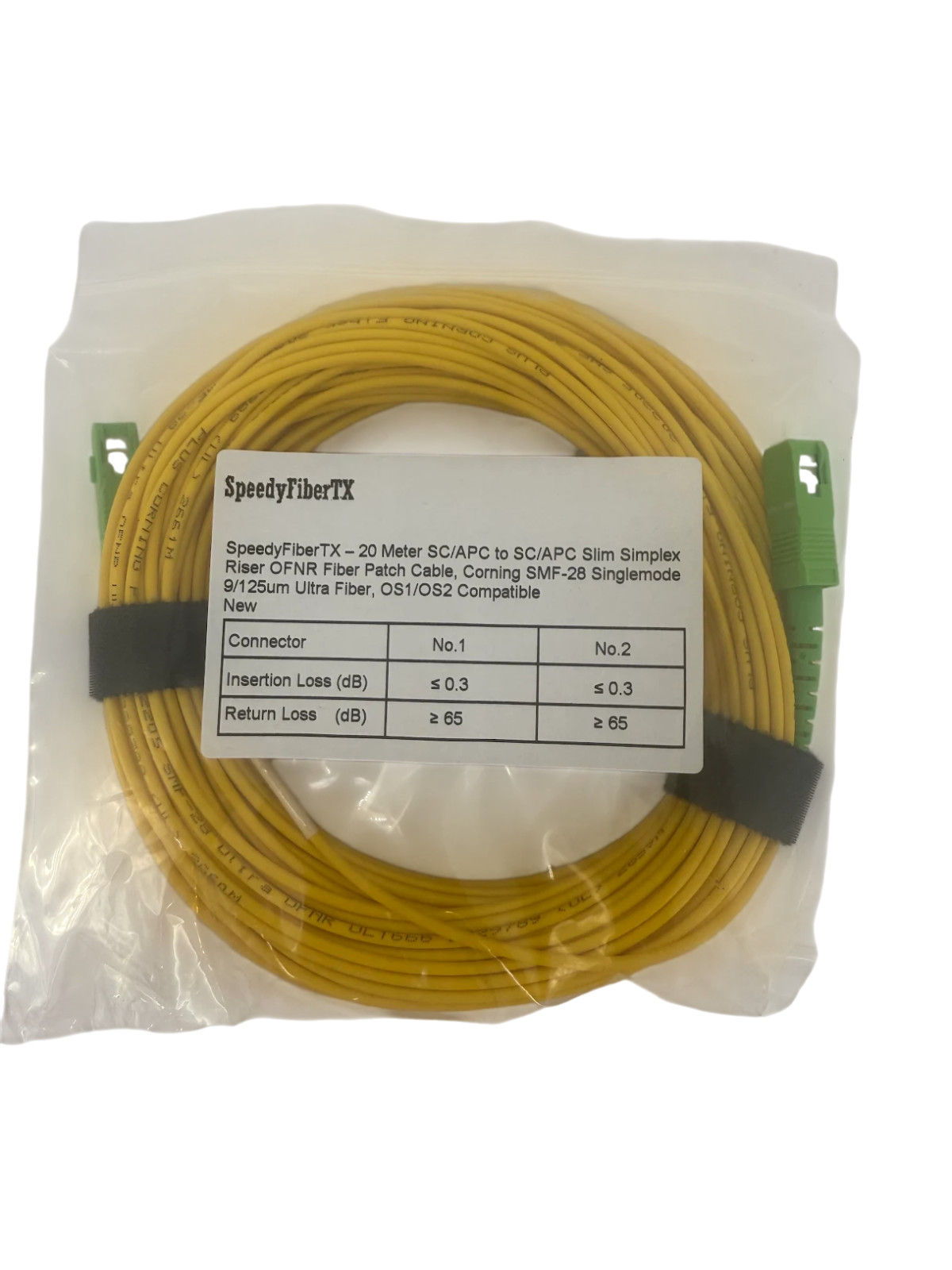 20M SC/APC to SC/APC Singlemode Fiber Optic Patch Cable