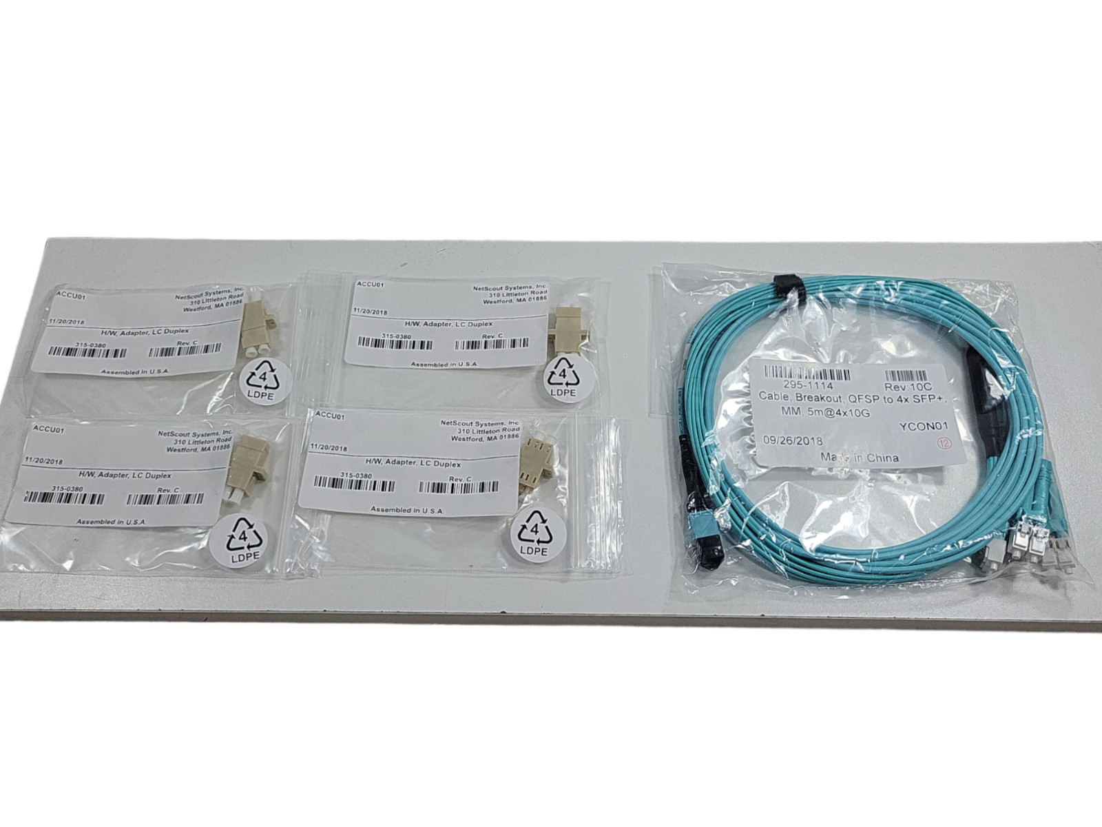 5m / 1m Netscout MPO (Female) to 8xLC (Male) 8-strand Fiber Fanout Cable