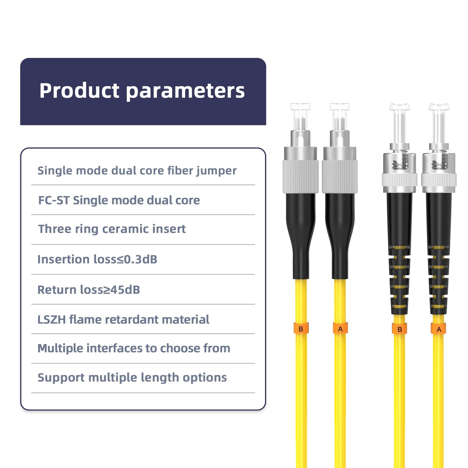 OS2 Single Mode Fiber Optic Patch Cable FC/UPC To ST/UPC 2m 6.5 FT 9/125m