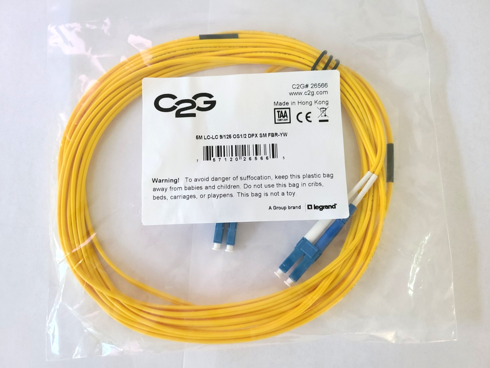 C2G #26566 – Single-mode Fiber Patch Cable (LC to LC) – 5m