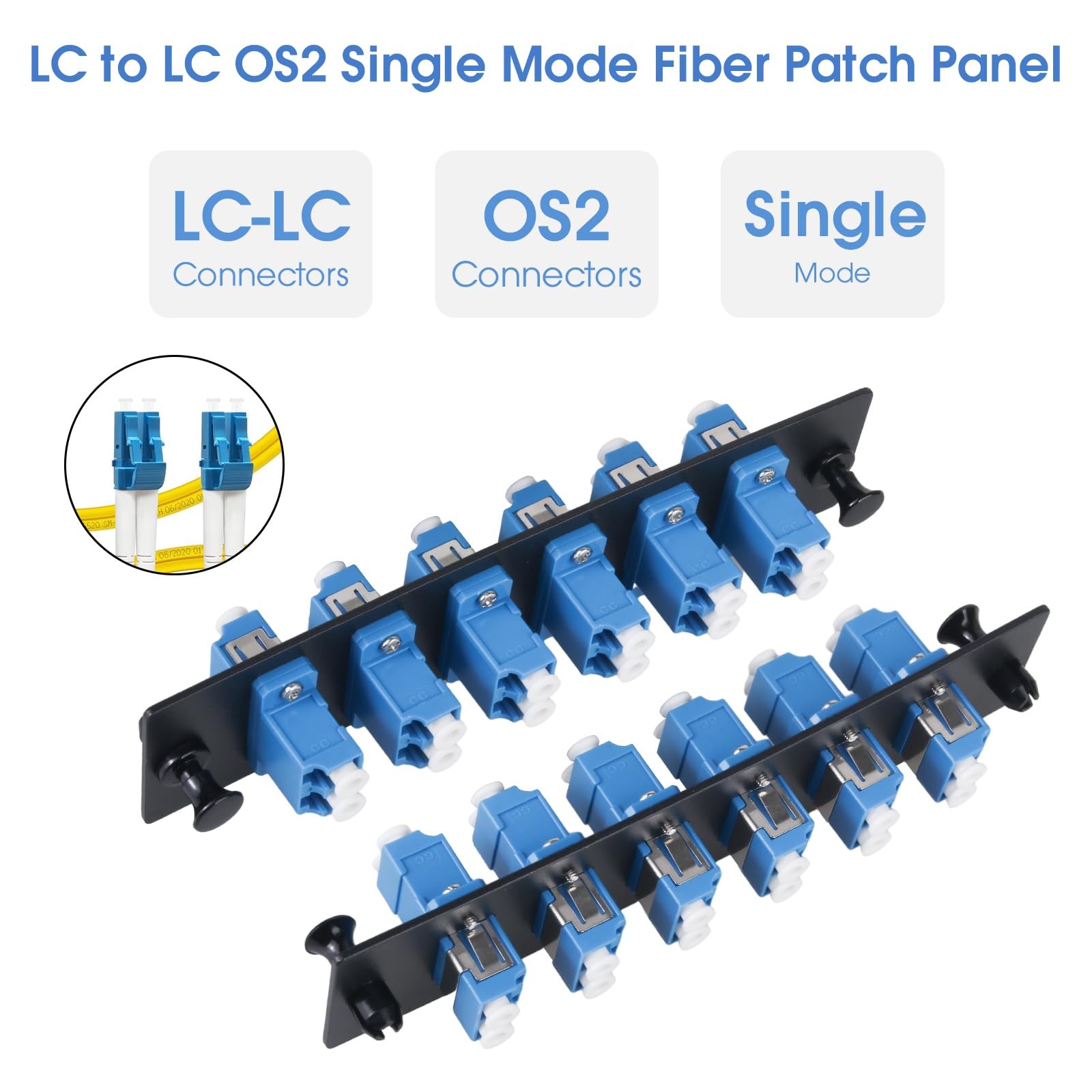 6 Duplex LC/UPC Fiber Patch Panel with Duplex Singlemode Blue Adapters