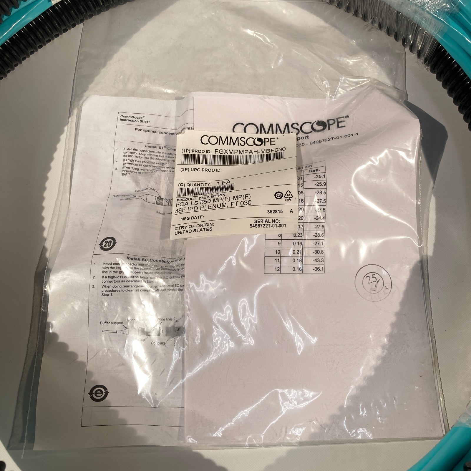 Commscope 30ft MPO 12-Fiber (F to F) x4 OFNP LSZH Fiber Optic FGXMPMPAH-MBF030