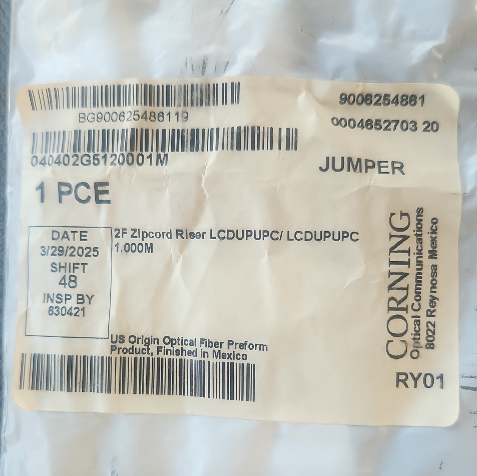 New Corning LC-LC Zipcord Riser Fiber Optic Jumper Cable 1.0m Yellow