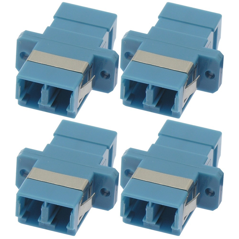 4x LC to LC Duplex Single Mode Flange Fiber Optic Optical Adapter Connector Blue