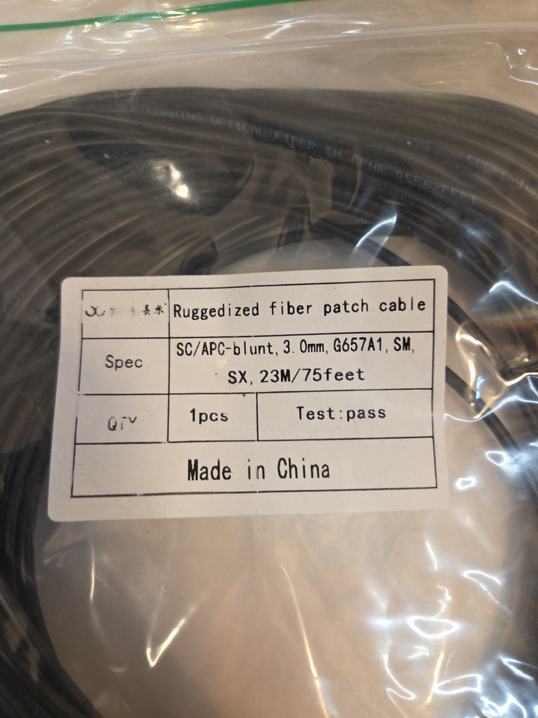 G657A1 85FT Ruggedized Fiber Patch Cable SC/APC-Blunt 3.0mm Black