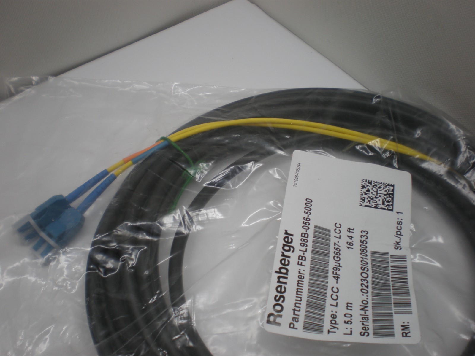 Rosenberger FB-L98B-056-5000, Fiber Jumper Cable 5M 16.4′ FT LLC-4F9μG657-LCC