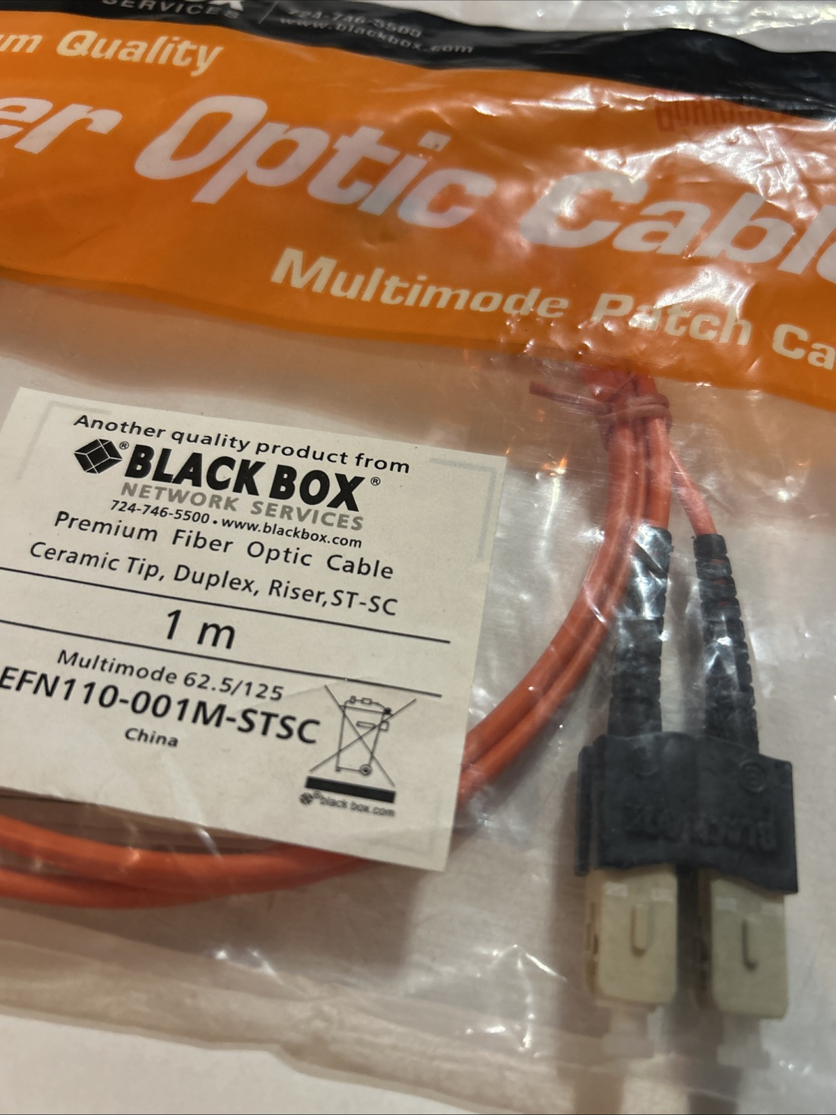 Black Box-Fiber Optic Patch Cable ST-SC (1 M) 62.5 / 125 EFN110-001M-STSC Multim