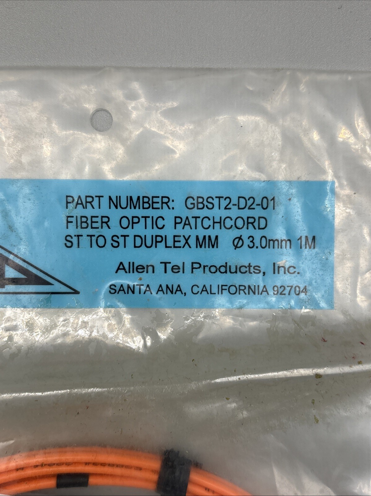 Allen Tel GBST2-D2-01 Fiber Optic Patch Cord ST To ST Duplex MM 3.0mm 1M NEW