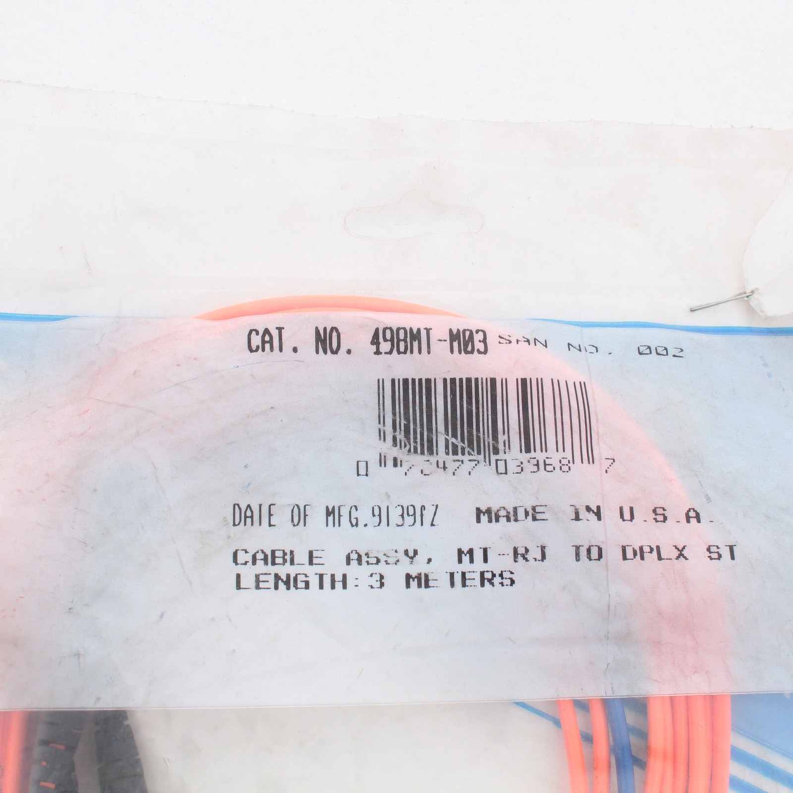Leviton 498MT-M03 Orange 3M Fiber Optic Multi-Mode Duplex Patch Cable MT-RJ ST