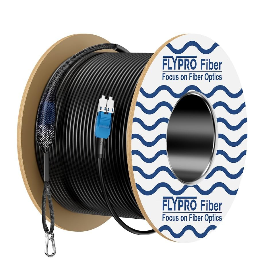 FlyProfiber- OS2 LC to LC Uniboot Outdoor Fiber 75M/246Ft, Outdoor Armored Indus