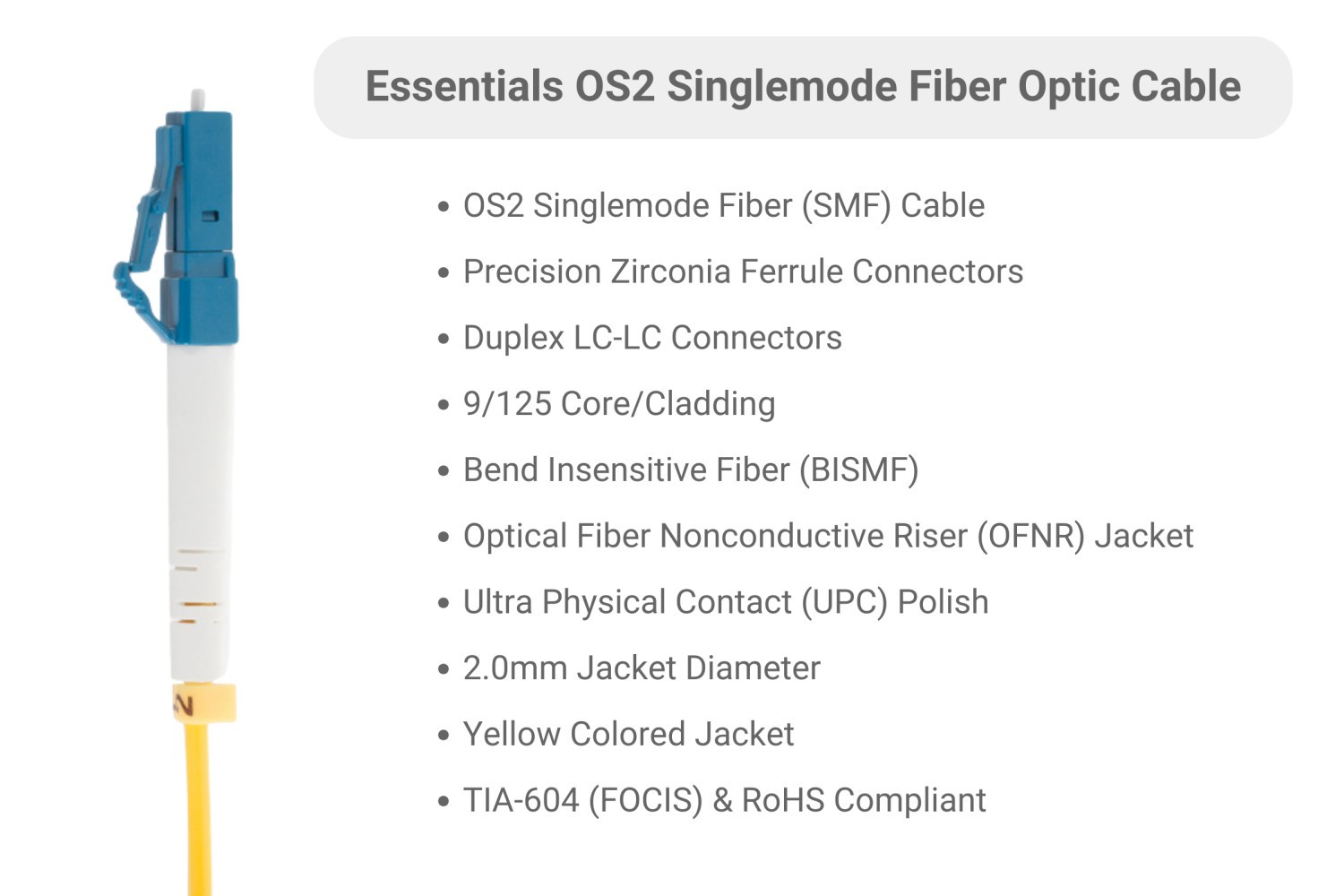 LC-LC Singlemode Duplex Fiber Patch Cable, 100M – Lifetime Warranty