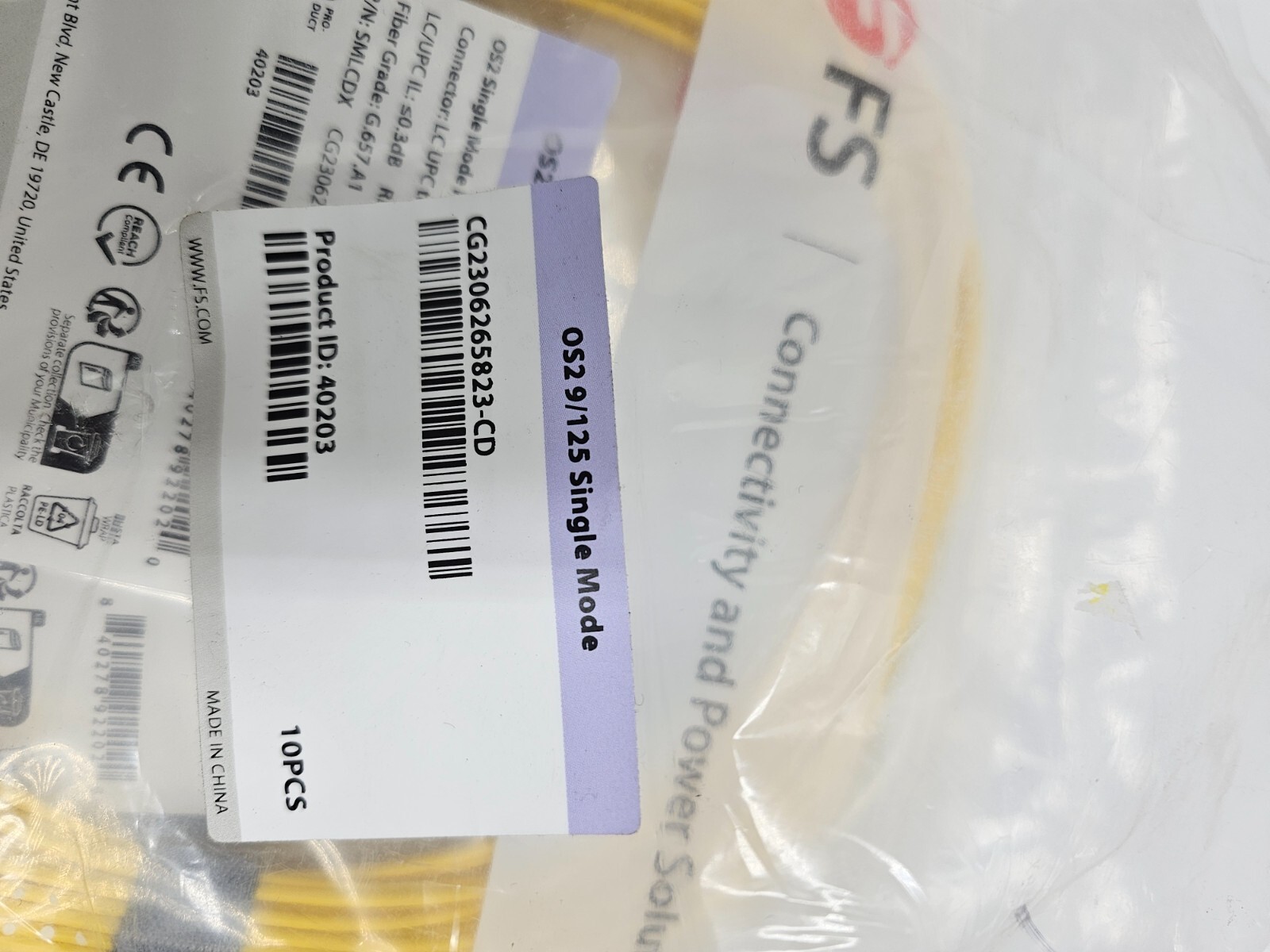 (QTY 2) FS Single SMLCDX Mode Fiber Patch Cable 10M OS 9/125 Single Mode LC-LC