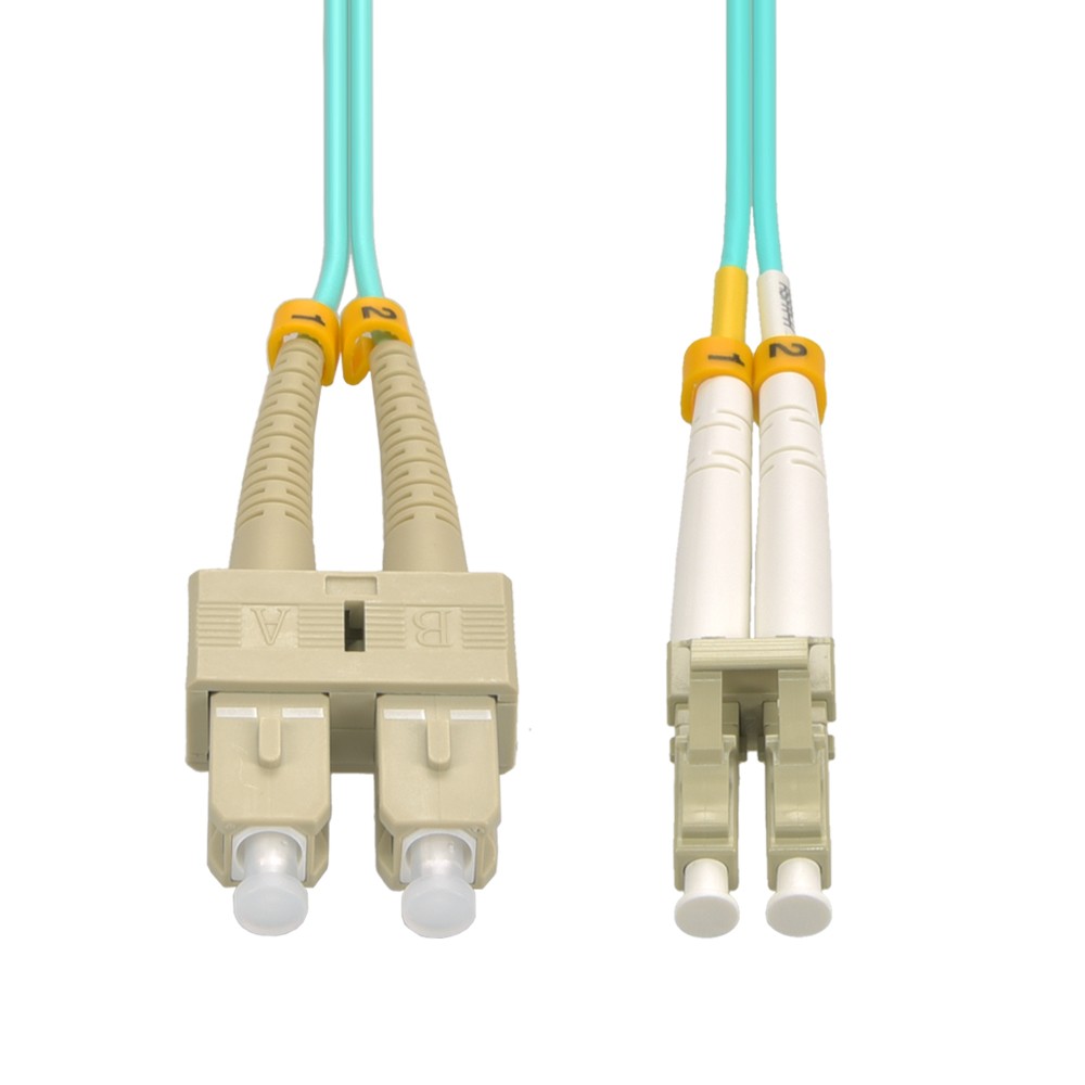 10 Pack of 7m LC/UPC-SC/UPC OM3 Multimode Duplex OFNR 2.0mm Aqua Fiber Optic Pat