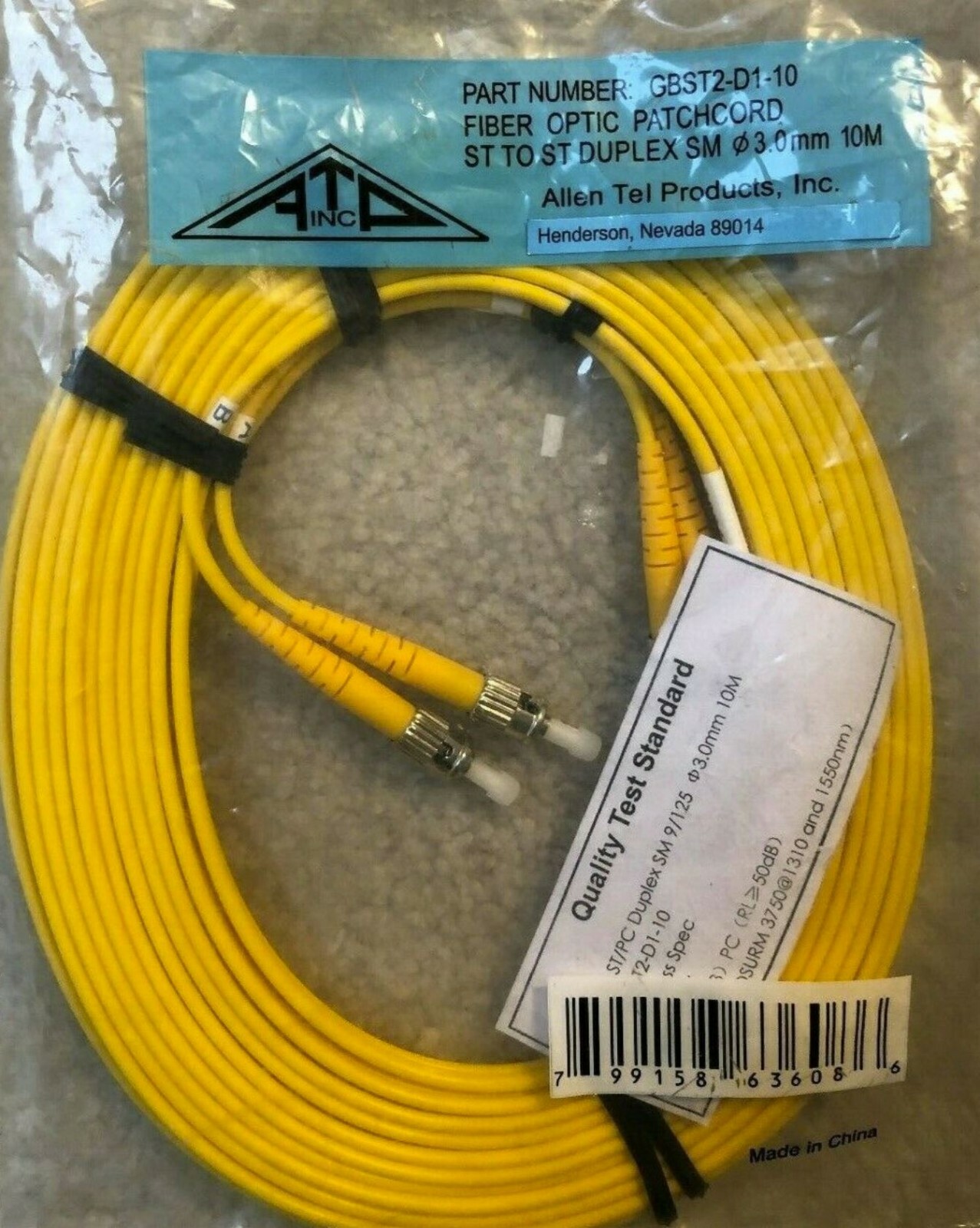 ALLEN TEL FIBER OPTIC ST TO ST DUPLEX SM GBST2-D1-10 10 meter