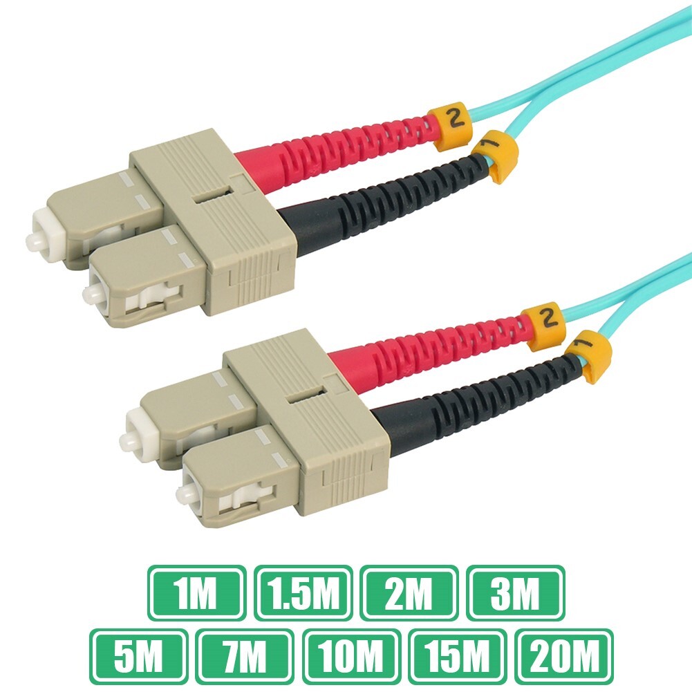 1-20M SC UPC to SC UPC OM4 Multi Mode 50/125 Duplex Fiber Optic Patch Cable Aqua