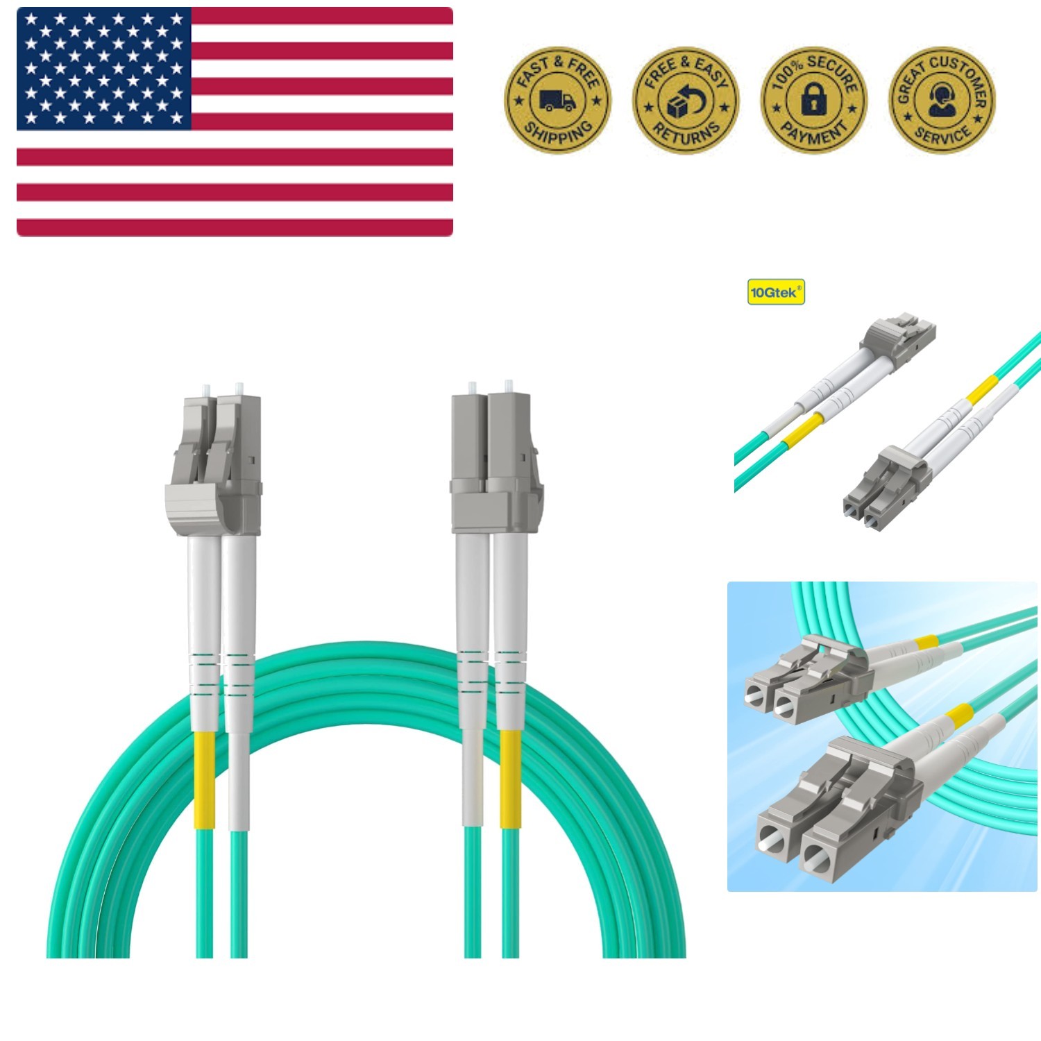 Fiber Patch Cable – LC to LC OM3 10Gb/Gigabit Multi-Mode Jumper Duplex 50/125…