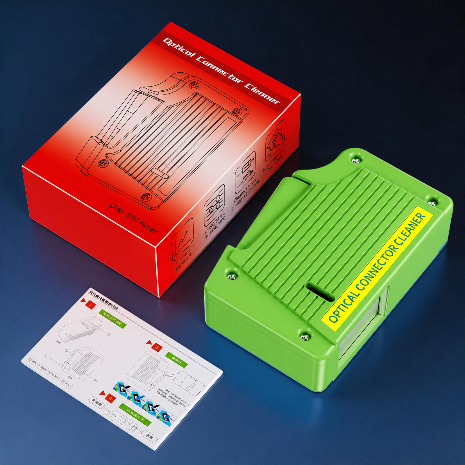 One-Click Fiber Cleaner for SC LC FC ST MU Connectors, 500+ Uses